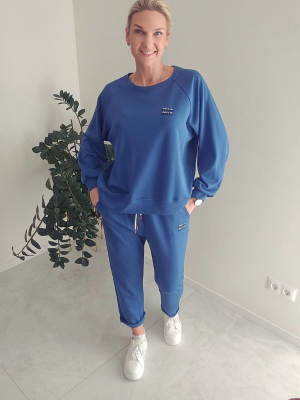 Moteriškas sportinis kostiumėlis su dekoru – mėlynas